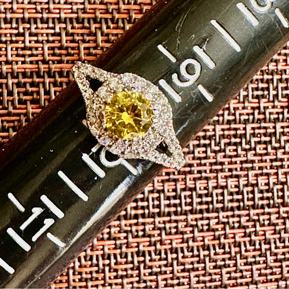 Radiant Yellow and clear and Silver Women's Ring